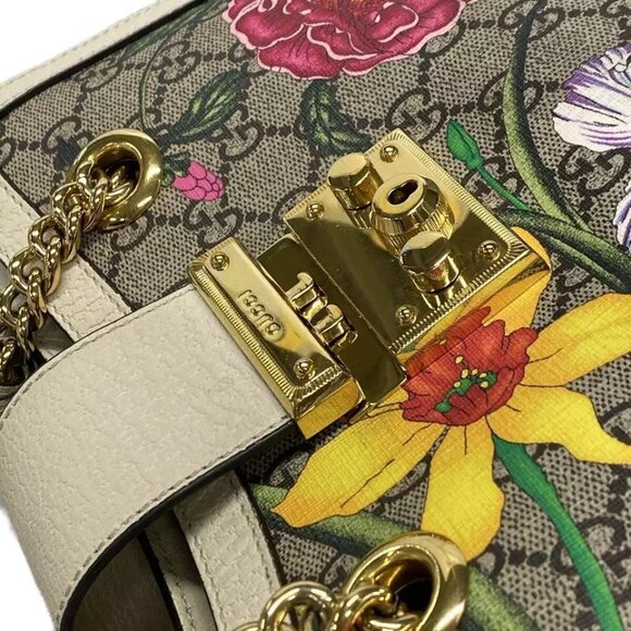 GUCCI Padlock small shoulder bag/GG Flora Beige Cream Multi PVC - 896-012225 - Picture 10 of 14